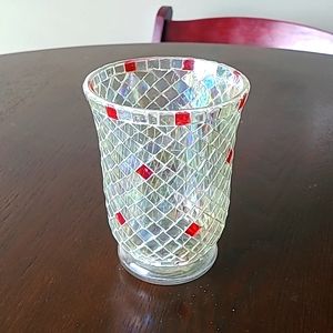 Mosaic candle holder red clear iridescent Large candle holder Unique variations